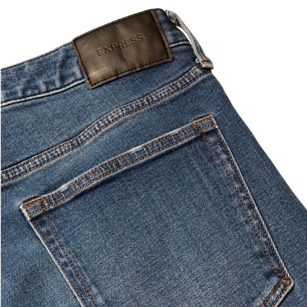 EXPRESS Slim Straight Men‎ Jeans Dark Wash Distressed Button Fly 36x32 - Picture 6 of 10